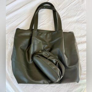 New Tote bag by Neiman Marcus army green+ organizing or make up zipper bag.